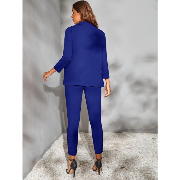 2 piece set pantsuit Open Front Blazer jacket & dress Pants royal blue - Picture 2 of 11
